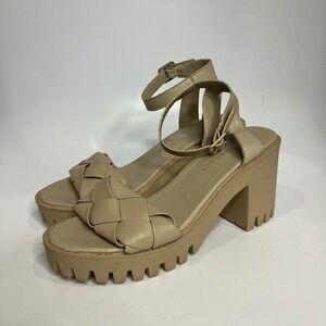 Madden girl lug sole Woven Leather sandals tan women's size 9 punk trendy